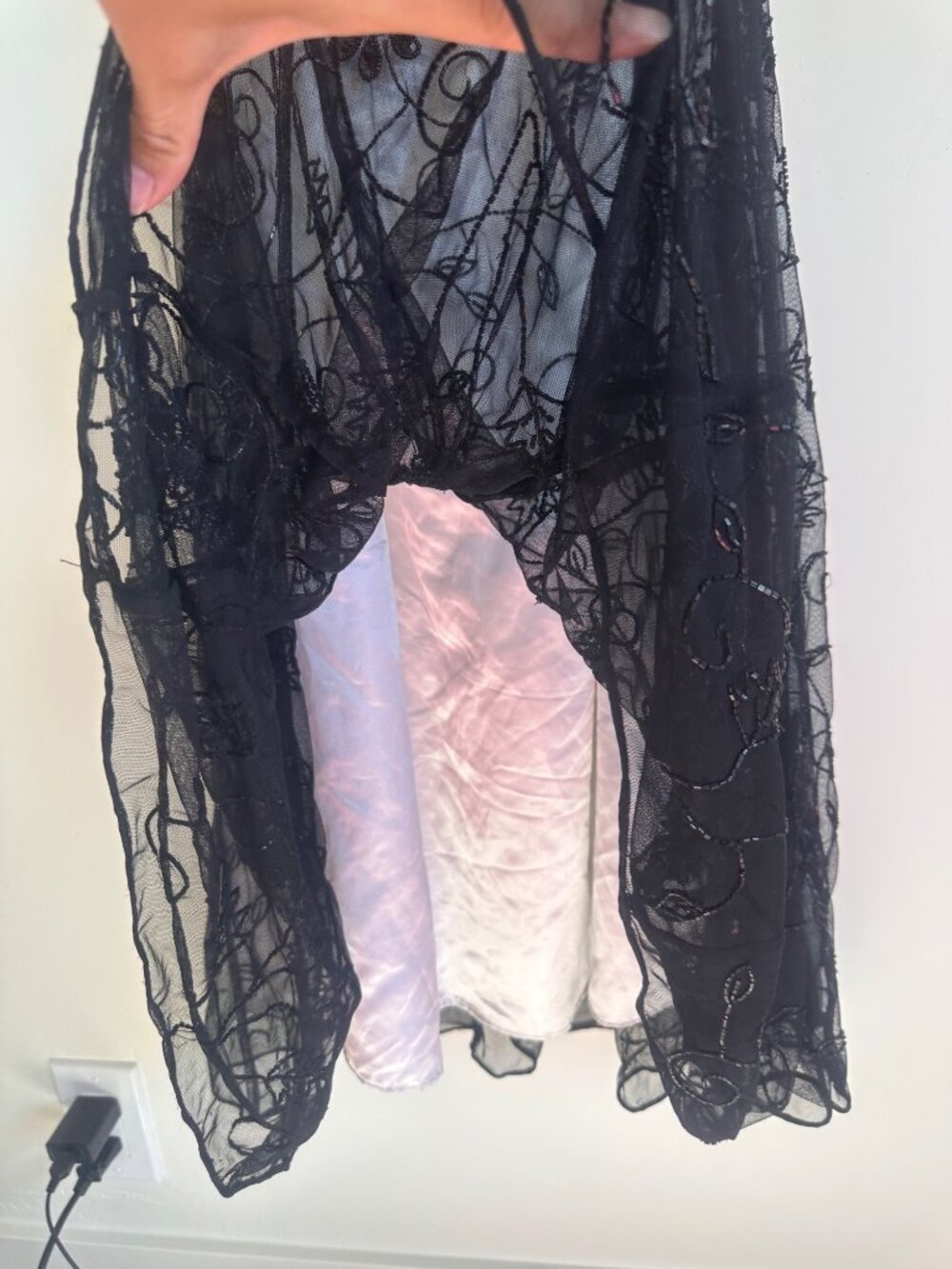 Cache Floral Beaded Evening Prom Gown Dress XS Black Mesh Embroidered Y2K Whimsi - Picture 15 of 16